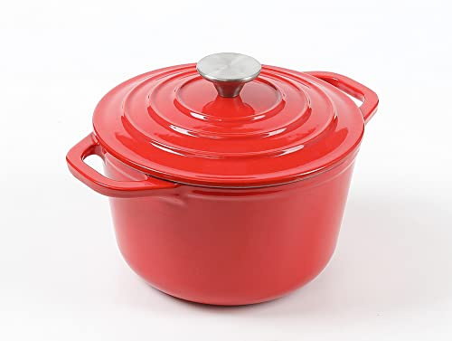 HAWOK Schmortopf aus emailliertem Gusseisen, Durchmesser 16 cm, mit Deckel, Rot