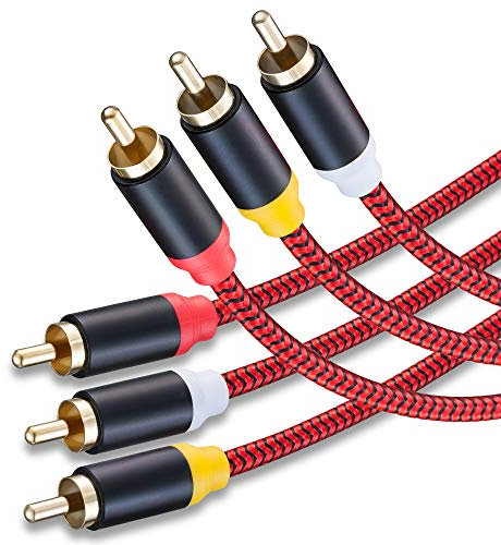 DnGeky Audio Video RCA Cable 3 m,3RCA Male to 3RCA Male 24K Gold Plated Composite AV Cable Compatible with Set-Top Box,Speaker,Amplifier,DVD Player and more(10Ft/3 m)