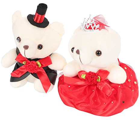 Amosfun 1 Paar Bärenpuppe Brautpaar Puppe Rote Hörpuppe Süße Puppe Karikatur Puppendekoration Zum Valentinstag Hochzeitsspielzeug Valentinstag Verzierung Bräutigam Zubehör Freund Plüsch