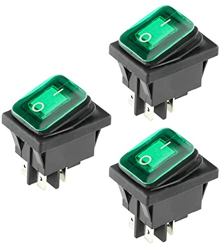 ETOPARS 3 Stück 12V 20A Kippschalter Auto KFZ Runde Wippschalter Grün Beleuchtet Nebel Licht EIN/AUS Schalter Druckschalter Taste Wasserdicht 4 Polig DPST Boot