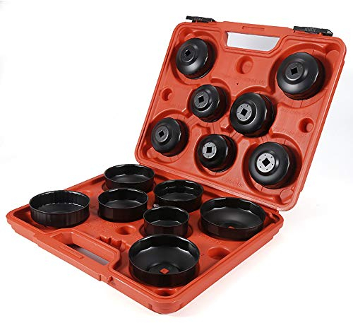 Ölfilterkappen-Satz Ölfilterschlüssel inklusive Adapter im Werkzeugkoffer-Ölfilterschlüssel Entferner Alu Ölfilterkappen Satz Steckschlüssel Set, Ölfilterschlüssel Öl Wechsel Ölfilter Werkzeug (14pc)