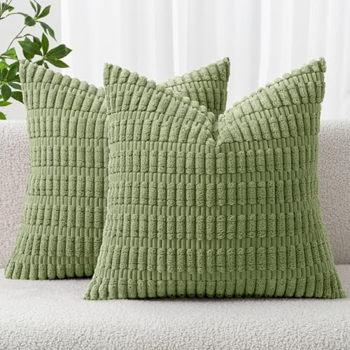 MIULEE 2er Set 50x50 cm Kordsamt Kissenbezüge Moderne Kissenhüllen Dekorative Sofakissen Dekokissen Weicher Zierkissenbezug für Wohnzimmer Sofa Schlafzimmer Boho Dekor Grün