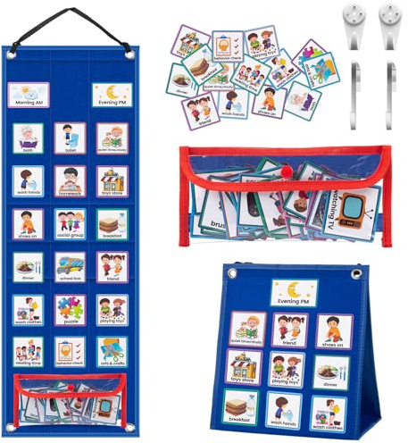 KIKIGOAL Visual Timetable Schedule Chart - Daily Routine & Chore Board with 70 PECS Cards, Autism ADHD Learning Tool for Home School, Now and Next Board Autism for Special Needs