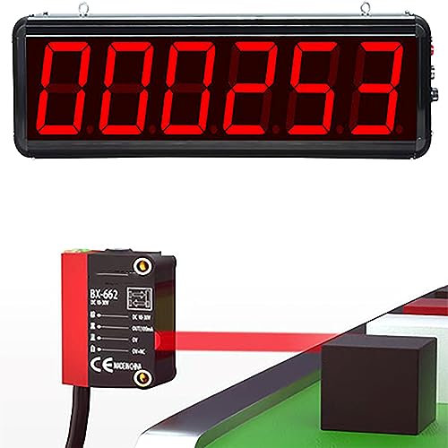 Compteur numérique LED à 6 chiffres, compteur d'objets transparents colorés, compteur réglable de 30 à 300 mm, adapté à la bande transporteuse, à la chaîne de production, au compteur de visiteurs