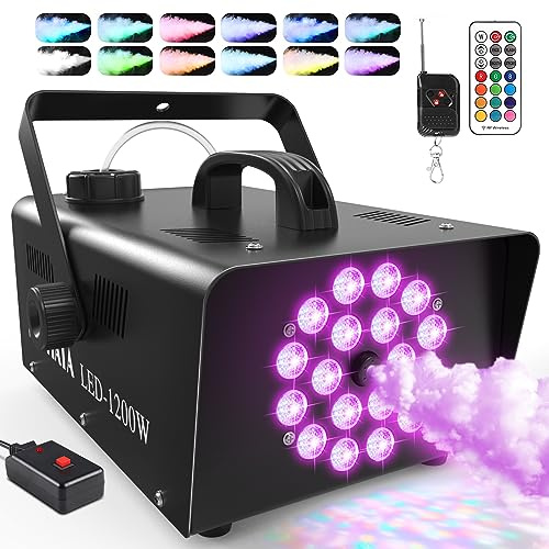 MOSFiATA 1200W Fog Machine, Smoke Machine with 18LED Lights and 6000CFM Fog with Wireless Remote Control Perfect for Wedding, Festival, Party and Stage Effect
