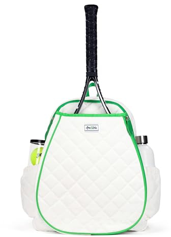AME & Lulu Game On Tennis-Rucksack – enthält gepolsterte und verstellbare Träger – Zwei Außentaschen für Wasserflaschen (gesteppt weiß/grün), GTBP284