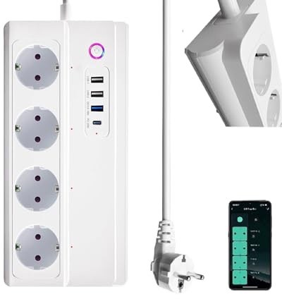 UseeLink Smart WLAN Steckdosenleiste mit 4 Steckdosen 16A, 3 USB und 1 Type-C Anschlüsse Mehrfachsteckdose einzeln schaltbar kompatibel mit Alexa, Google Assistant, Smart Life, Tuya Fernzugriff, 1,5M