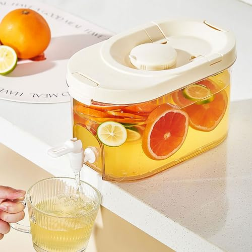 DXQCHDUO 4L Cold Kettle with Faucet,Fridge Beverage Water Dispense,Plastic Cold Drink Juice Drink Dispenser Jug,Juice Dispenser with Filter for Coffee, Milch, Eistee, Limonade (Rectangular)