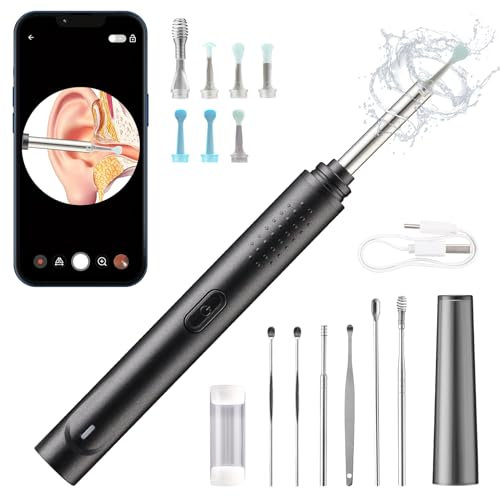 Jkevow Otoscopio Pulisci Orecchie con Telecamera,1080P 3,0mm Impermeabile Pulizia Orecchie con 6 Luci LED per iPhone, iPad e Android