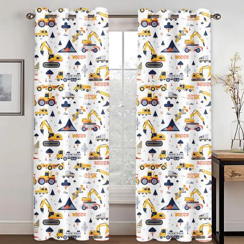SHROUDEX Rideaux occultants en 3D avec autos et tracteurs, rideaux opaques en polyester pour chambre d'enfant, garçon, fille, chambre à coucher (9, 100x140cm (2x50x140cm))