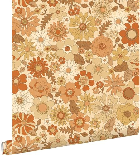 Esta Home Tapete Retro Blumen Orange 53 cm x 10.05 m