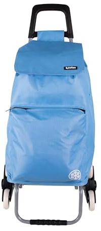 Cofan Chariot de courses pliable avec 6 roues | Monte escaliers | Sac de 42 litres | Poche pour les produits congelés | Matériau : fer | Couleur : bleu