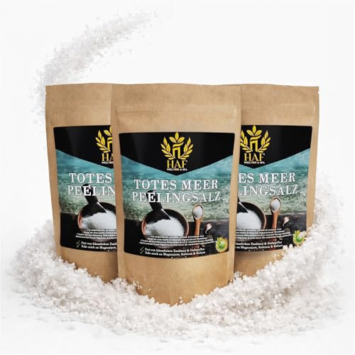 HAF® Premium döda havsskalningssalt för känslig och torr hud | 3 x 1 kg i påsar | saltpeeling 100 % naturlig ren från Jordanien för ansikte och kropp | kroppsskrubb för bastu, dusch och ångbad