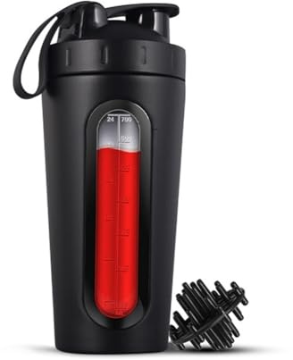 Rensimote Shaker Bottles for Protein Mixes Stainless Steel Protein Shaker Not Stays Cold/Hot, Visible Window Metal Shaker Cups-B Easy Install Easy to Use