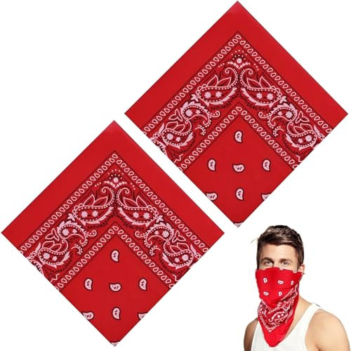 2 Stück Bandana Rot,Bandana Herren Damen,Halstuch Rot,Red Bandana,Kopftuch Pirat,55 X 55 Cm Halstuch Paisley Muster Damen Und Herren,Schal,Ansatz Fur Biker Motorrad