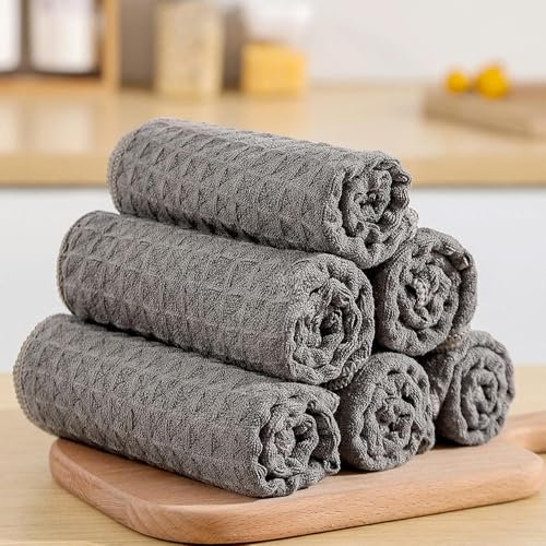 MEKPAM 10 Piezas De Paño De Limpieza De Gofres, Paño De Limpieza De Cocina, Estropajo De Microfibra Negro, Toalla Absorbente con Rejilla De Piña