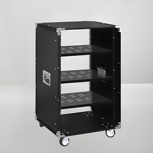 YQMHEZ 1-5-stufiger HiFi Rack, mehrlagiger bodenstehender Audio Rack HiFi Regal, Netzwerk-Server-Rack mit offenem Rahmen, mit Lenkrollen, Stereoschrank(Nero,3 Tier)