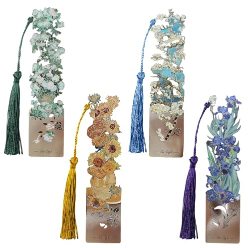 Snylcce 4PCS Metall Blume Lesezeichen Set - Exquisite Silber Ölmalerei Stil Seite Marker für Frauen, Ideale Geschenke für Buchliebhaber, perfekt für das Lesen, Buch-Clubs & besondere Anlässe