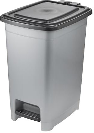 keeeper pattumiera a pedale, 40 l, facile da pulire, pedale per apertura e chiusura igienica, contenitore per rifiuti, 32 x 42 x 53 cm, Olaf, Light Silver (Argento)