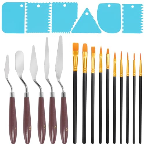 Rustark Kit de spatules à modeler avec palette, couteau et couteau à racler, kit d'outils de peinture pour peinture à l'huile gouache (bleu)