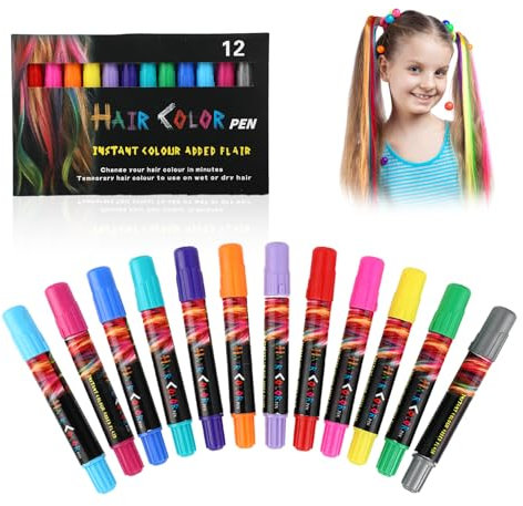 Gessetti per capelli per bambini 12 colori, colore temporaneo capelli lavabile, sicuro, ideale per trucchi per bambina, lacca per capelli Carnevale e colori per capelli per bambini.