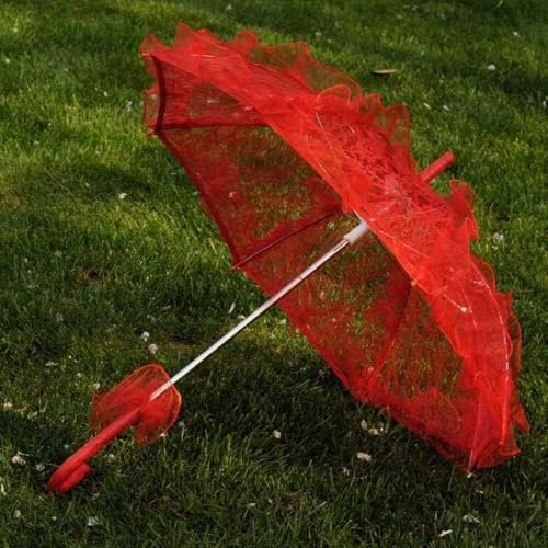 KYUEPONG Spitzenschirm, Spitzenschirm, Hochzeits-Spitzenschirm, Spitzenstickerei Hochzeitsschirm, Brautparty Bastelblumen Dekoration Requisiten Accessoire(Red)