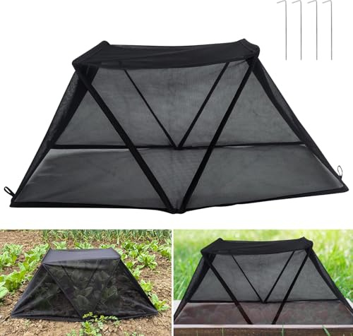 Pflanzen Hochbeet Abdeckung, Faltbare Pflanzenabdeckung für Gartenreihenbeschleuniger Faltbare Hochbeete Gemüsereihen Pflanzenschutz Pflanzennetz Abdeckung für Gemüse Obst,80x34x35cm (Schwarz)
