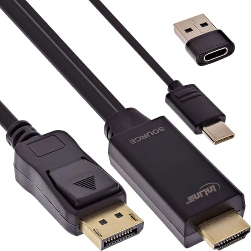 InLine HDMI zu DisplayPort Konverter Kabel, aktives Adapterkabel mit USB-Strom, UHD 4K 60Hz, für Monitor & Notebook, 1,5m, 17164I