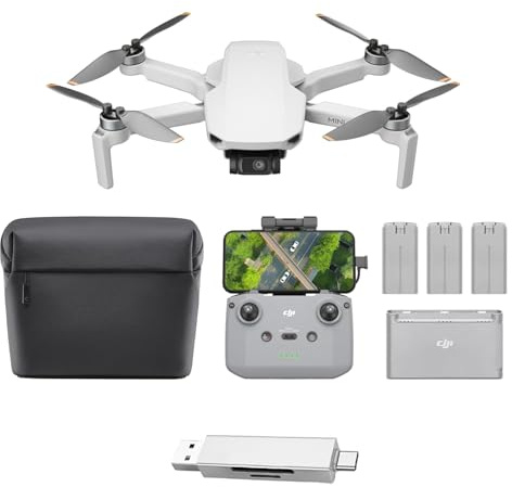 DJI Mini 4K Fly More Combo Bundle, Drone con Fotocamera 4K HD, Stabilizzatore 3 Assi, Trasmissione Video 10 km, 3 Batterie per Tempo di Volo Max 93' (Lettore di schede)