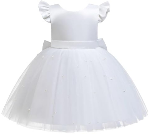 Lito Angels Robe de cérémonie Fille avec Perles, Blanc, Taille 5-6 Ans