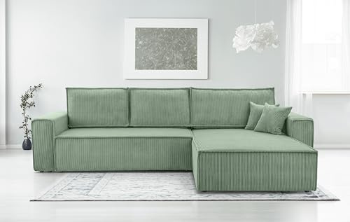 AXLIVING Cord Couch L Form – Cedria Wohnlandschaft 287 cm Salbeigrün