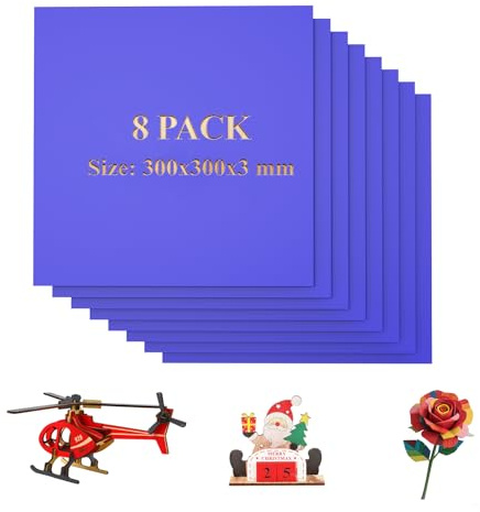Uadme Contreplaqué 3mm Couleur, 8 Pièces Planche de Bois de Tilleul 300x300 mm, Matériaux de Gravure Laser, pour Modélisme Artisanat en Bois Découpe Laser Pyrogravure Peinture (Violet)