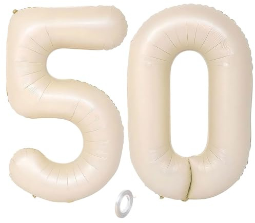 Balorise 40 Zoll Aluminium Luftballon Beige Zahl 50, Helium Unterstützt, Ballon Nummer 0-9, 10-100 (101cm), große Folienballons Dekoration für Geburtstagsfeier, Hochzeit, Jubiläum