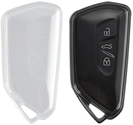 2 Stück Autoschlüssel Hülle, TPU Schlüsselcover 360 Grad Schutz, Passend Für VW Golf 8 GTE GTI ID.3 ID.4, Seat Leon MK4, Skoda Octavia 4, Cupra Formentor (Transparent + Transparent Schwarz)