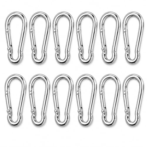 12PCS Carabiner Clip M6 Carabiner Hooks Heavy Duty 304 Stainless Steel Snap Hooks, Spring Clip Keychain Clips for Outdoor, Camping, Hiking, Gym Gear, and DIY Load Capacity