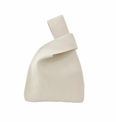Anopo Kleine Knotentasche für Damen Gestrickte Tragetasche | Kompakte Strick Handgelenktasche mit Breitem Henkel für Alltag, Reise, Sommer & Strand