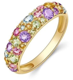 Epinki 9K/14K/18K Gelbgold Hochzeitsring Echte Goldschmuck, Klassiker Verlobungsring Natürlicher Edelstein (Rundschliff, Bunt), Ring Gold 750/585/ 375, Gr.47-70