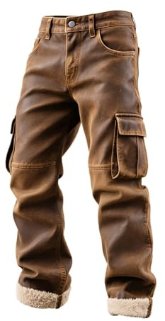 RUMAOZIA Pantalon cargo en cuir synthétique pour homme - Jambe droite - Style gothique punk rétro - Pour randonnée, jogging, moto - Pantalon de motard - Pantalon de protection sportif, O Marron., XXL