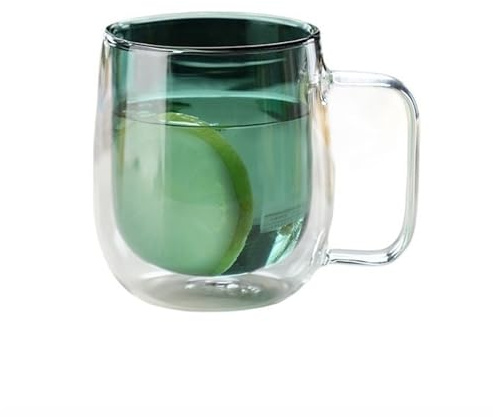 CFY652 Verre a Eau Tasses à café en verre double paroi avec anse, 250 ml, borosilicate coloré, for boissons chaudes et froides, cappuccino, latte thé Verrerie(Green)