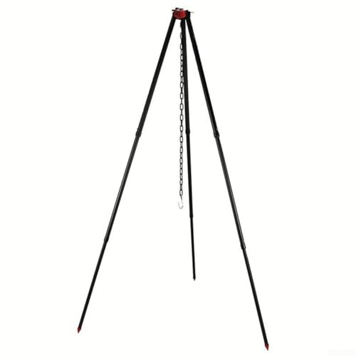 Trípode de camping ligero con cadena para colgar ollas, luces de camping y equipo de picnic, altura telescópica ajustable hasta 124 cm