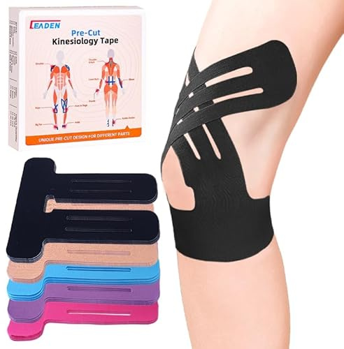 Kinesiotapes Vorgeschnitten Knie, 10 Stück Wasserdicht & Elastisch Knie PreCut Kinesiotapes Athletik Tape (Schwarz)