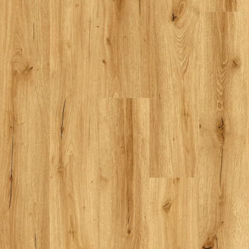 Essential Golden Oak Wood Effect Glue Down LVT Flooring - Plank (2mm) For Bedroom, Living Room & Kitchen Suitable For Underfloor Heating | Covers 4.59sqm | Single Tile/Plank Size-1227mm x 187mm