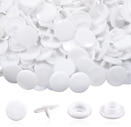 TOAOB 200 Ensembles Boutons Pressions Plastiques T5 12mm Blanc pour Accessoires Couture Vêtements DIY Craft Scrapbook