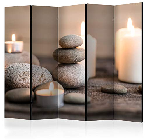 decomonkey Paravent Raumteiler Innen Zen Spa, 225x172 cm, 5-teilig, Orient | Einseitig, Stein, Wohnzimmer, Room Divider, Wall, Raumteiler Stehend, Trennwand, Sichtschutz, Spanische Wand, Sichtschutzwand