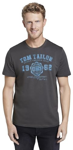 TOM TAILOR Maglietta con Logo Stampato, Uomo, Grigio (Tarmac Grey 10899), XL