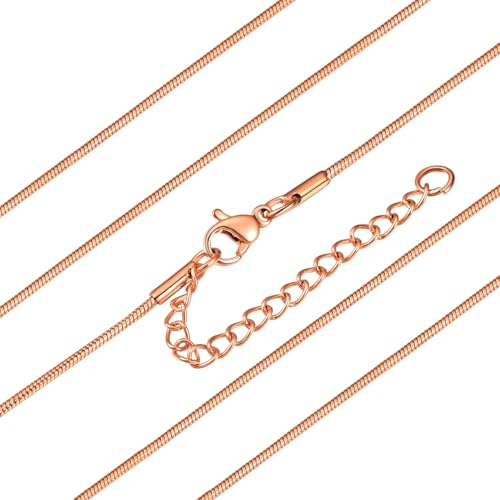 Rose Gold Round Snake Chain 18 Inch Stainless Steel Necklace for Pendant Women Ladies Chains Fashion Dainty Jewellry 1mm Thin Herringbone Necklaces