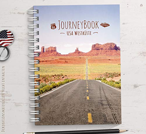 Reisetagebuch USA/Amerika Westküste: Selberschreiben oder Abschiedsgeschenk | Mit animierenden Aufgaben & Challenges + Reise-Zitaten für die Westcoast, DIN A5, 70 S. mit Schutzcover, Made in Germany