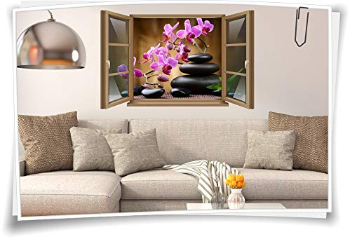 Medianlux Wand-Tattoo Wand-Bild Fenster SPA Wellness Orchideen Steine Entspannung Aufkleber Deko Wohnzimmer Küche Folie Digitaldruck, 120x78cm wb22wb60-108775