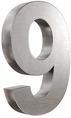 3D Hausnummer 9 Edelstahl V2A Arial Hausnummernschild Gebäudenummer Türnummer für die Montage im Außenbereich Rostfrei Witterungsbeständig Pflegeleicht Schriftart Arial