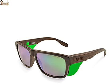BricoLoco Gafas de sol polarizadas. Protección y seguridad en el trabajo. Protectoras contra impactos y filtro solar 5-3.1. Espejada. Protectores laterales extraíbles. Color madera.